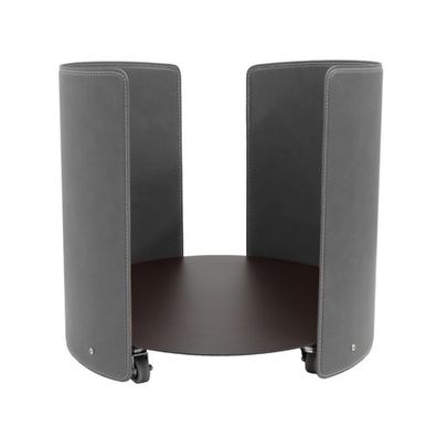 Aleya Designer Holzkorb Anthrazit aus Stahl und Leder mit Rollen