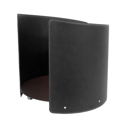 Aleya Designer Holzkorb Schwarz aus Stahl und Leder mit Rollen