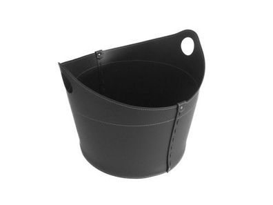 Designer Holzkorb Cadin Schwarz aus regeneriertem Leder mit Rollen