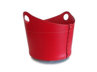 Designer Holzkorb Cadin Rot aus regeneriertem Leder mit Rollen