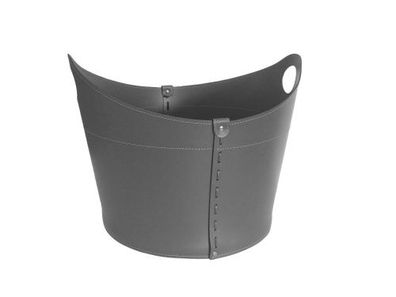 Designer Holzkorb Cadin Anthrazit aus regeneriertem Leder mit Rollen