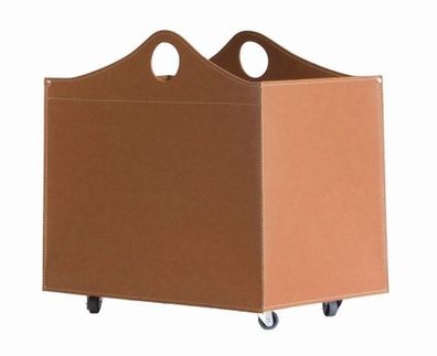 Woodbag Designer Holzkorb Braun aus regeneriertem Leder mit Rollen