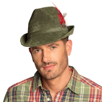 Hut Jagdmeister grüner Trachtenhut mit Feder Accessoire Oktoberfest Schützenfest