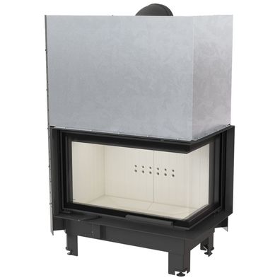 Kamineinsatz aus Stahl KRATKI MBO rechts 15 kW Ø 200 mit Schiebetür gebogenes Glas