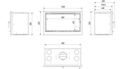 Kamin-Kassette KRATKI ARKE 95 14 kW Ø 200 schwarz Verkleidung