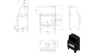 Wasserführender Kamineinsatz KRATKI Aquario O 12 kW Ø 200 mit Türfeder