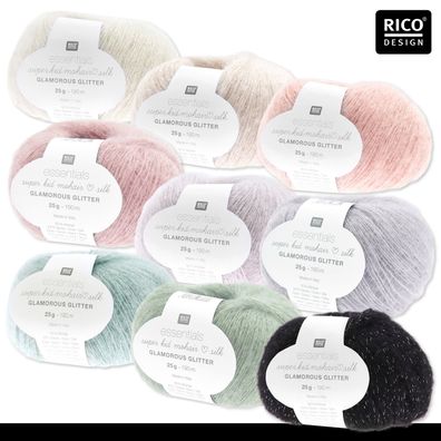 Rico Essentials 25g Super Kid Mohair Loves Silk Glamorous Glitter Wolle 9 Farben