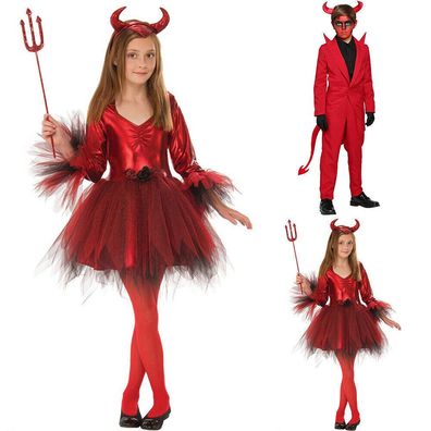 Roter Teufel Cospaly Kostum Halloween Karneval Kinder Madchen Jungen Outfit Sets
