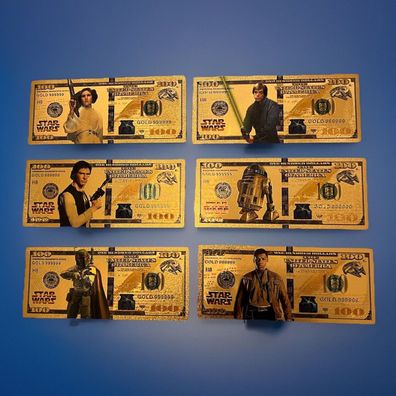 6 Stück Goldfolie Banknoten Star Wars Super Geschenkidee (SW1609251)