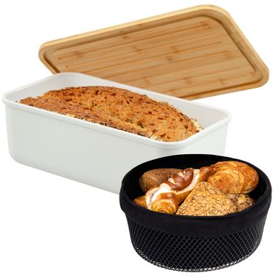 eluno 2tlg. Brotaufbewahrungs-Set - Brotkasten und Brotkorb (weiß)