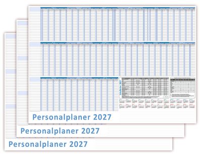 3 Stück Urlaubsplaner Personalplaner 2027 DIN B1 Format (1000 x 700mm)