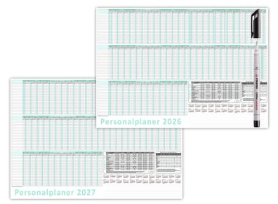 Urlaubsplaner/Personalplaner DIN B1 2026 + 2027 nass abwischbar + Folienstift
