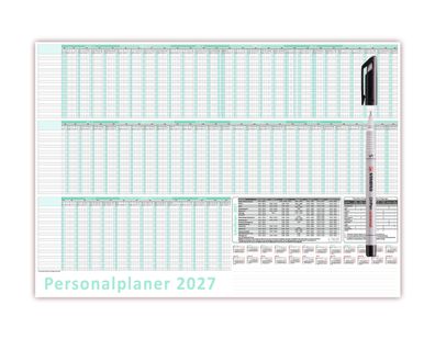 Urlaubsplaner/Personalplaner 2027 DIN B2 nass abwischbar plus Folienstift