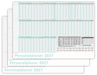 3 Stück Urlaubsplaner/Personalplaner 2027 DIN B2 nass abwischbar 700x500mm