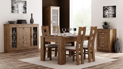 Best For Home Esstisch 140x90/180 cm Lefkas Eiche & 4 Stühle EU Qualität