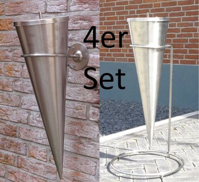 4er Set Edelstahl Gartenfackel Bodenfackel Wandfackel Cylinder Fackel 65cm hoch