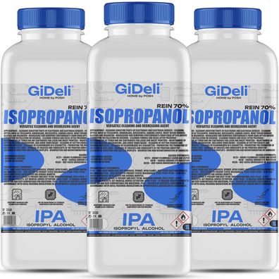 GiDeli Isopropanol 70% 3 x 1 Liter Reiniger Hochprozentiger Isopropylalkohol IPA