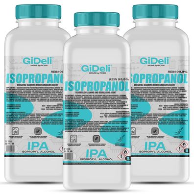 GiDeli Isopropanol 99,9% 3 Liter Reiniger Hochprozentiger Isopropylalkohol IPA