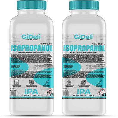 GiDeli Isopropanol 99,9% 2 Liter Reiniger Hochprozentiger Isopropylalkohol IPA