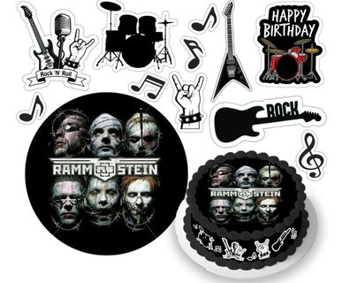 Hard Rock Gitarre Essbar Zuckermasse Tortenbild Tortenaufleger + 4 Muffin