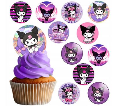 Kuromi Essbar 12 Muffin Zuckermasse Tortenbild Tortenaufleger