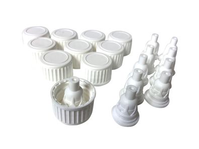 10 x Deckel mit Tropfgarnitur, weiß, für Flaschen mit DIN18 Gewinde