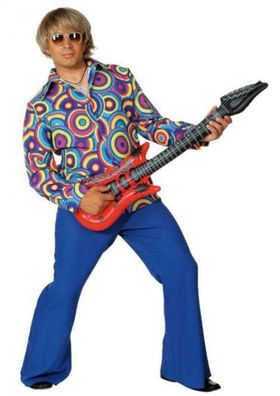 Herrenhemd Crazy blau 70er Jahre Hippie - Größe: 44/46