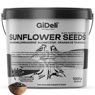 GiDeli Sonnenblumenkerne schwarz 1kg im Eimer Wildvogelfutter Vogelfutter