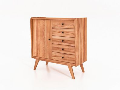 Kommode Jetro Kernbuche massiv 100x105x50 cm mit 5 Schubladen und 1 Tür