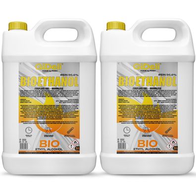 GiDeli bioethanol 10 l Ethanol 96,6% Bio Alkohol geruchlos sauber brennend