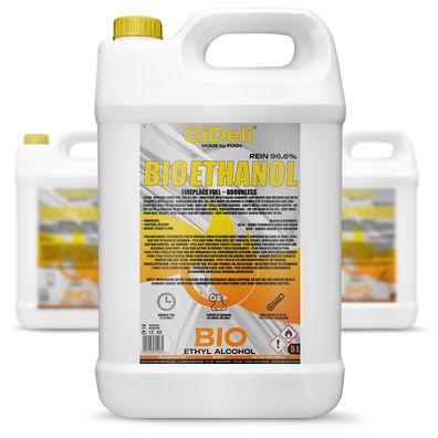 GiDeli bioethanol Lavendelduft 15L Ethanol 96,6% [3x5L] Bio Alkohol sauber brennend