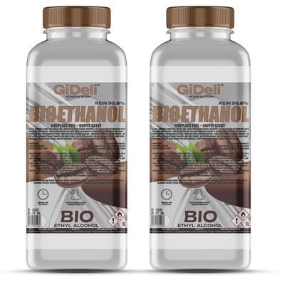 GiDeli bioethanol 2 x 1l Kaffeeduft 96,6% Ethanol für Innen & Außenkamine