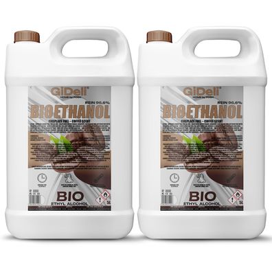 GiDeli bioethanol 2 x 5l Kaffeeduft 96,6% Ethanol für Innen & Außenkamine