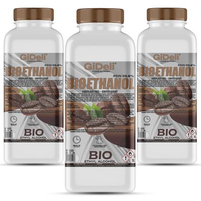 GiDeli bioethanol 3 x 1l Kaffeeduft 96,6% Ethanol für Innen & Außenkamine