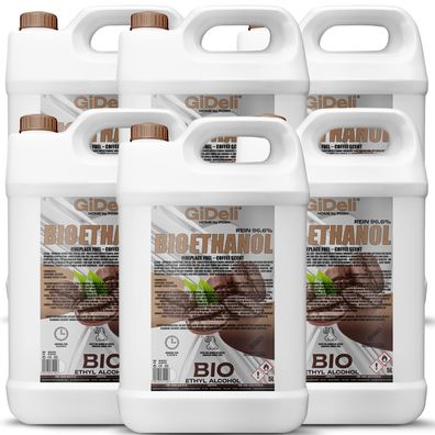 GiDeli bioethanol 6 x 5l Kaffeeduft 96,6% Ethanol für Innen & Außenkamine