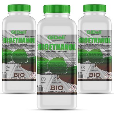 GiDeli bioethanol 3 x 1l Waldduft 96,6% Ethanol für Innen & Außenkamine