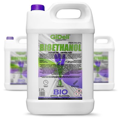 GiDeli bioethanol 3 x 5 l lavendelduft 96,6% Ethanol für Innen & Außenkamine