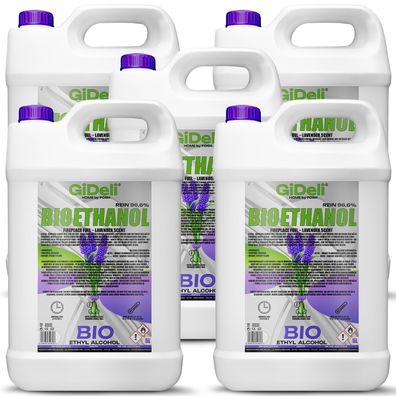 GiDeli bioethanol 5 x 5l lavendelduft 96,6% Ethanol für Innen & Außenkamine