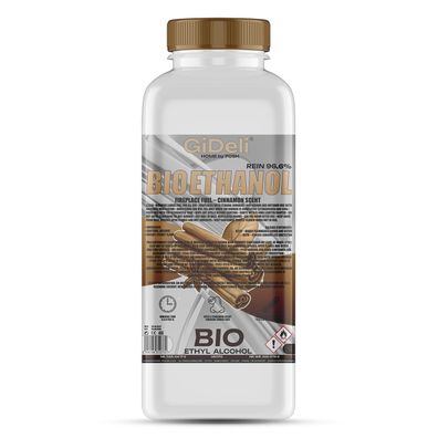 GiDeli bioethanol 1 l mit Zimtduft 96,6% Ethanol für Innen & Außenkamine
