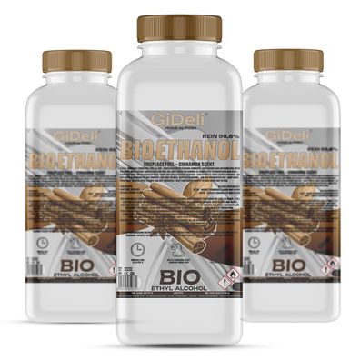 GiDeli bioethanol 3 x 1 l mit Zimtduft 96,6% Ethanol für Innen & Außenkamine