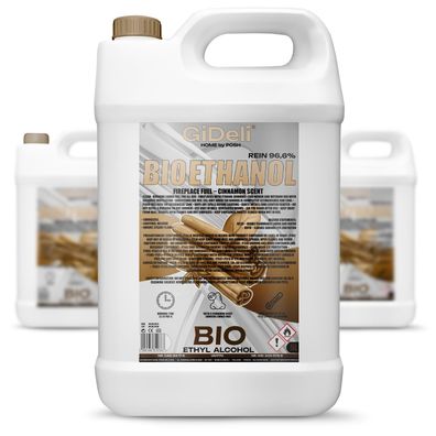 GiDeli bioethanol 3 x 5 l mit Zimtduft 96,6% Ethanol für Innen & Außenkamine