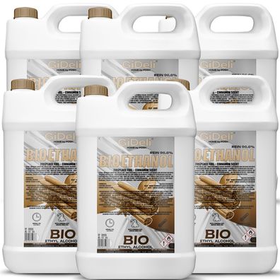 GiDeli bioethanol 6 x 5 l mit Zimtduft 96,6% Ethanol für Innen & Außenkamine