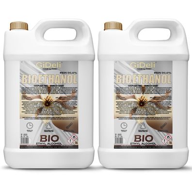 GiDeli bioethanol 2 x 5l Vanilleduft 96,6% Ethanol für Innen & Außenkamine
