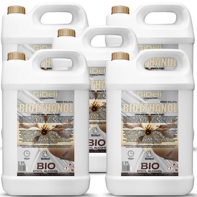 GiDeli bioethanol 5 x 5l Vanilleduft 96,6% Ethanol für Innen & Außenkamine