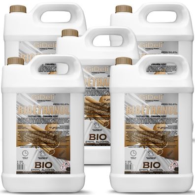 GiDeli bioethanol 5 x 5 l mit Zimtduft 96,6% Ethanol für Innen & Außenkamine