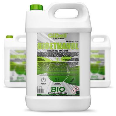 GiDeli bioethanol 3 x 5l Apfelduft 96,6% Ethanol für Innen & Außenkamine