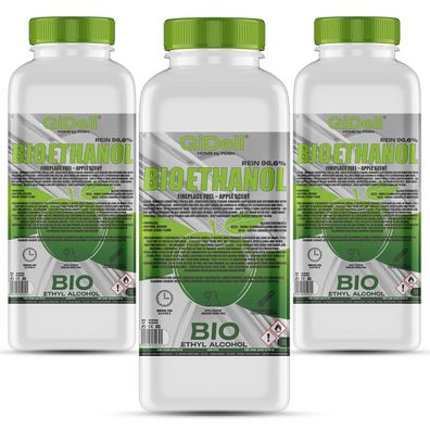 GiDeli bioethanol 3 x 1l Apfelduft 96,6% Ethanol für Innen & Außenkamine