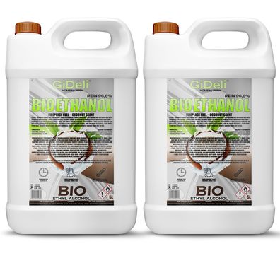 GiDeli bioethanol 2 x 5l Kokosduft 96,6% Ethanol für Innen & Außenkamine