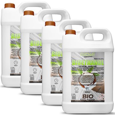 GiDeli bioethanol 4 x 5l Kokosduft 96,6% Ethanol für Innen & Außenkamine