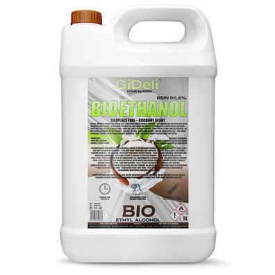 GiDeli bioethanol 5l Kokosduft 96,6% Ethanol für Innen & Außenkamine